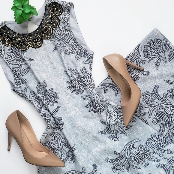 BCBGMAXAZRIA Chloey Sleeveless Printed Rhinestone Gown Embellished Collar Size 4 - Picture 1 of 15